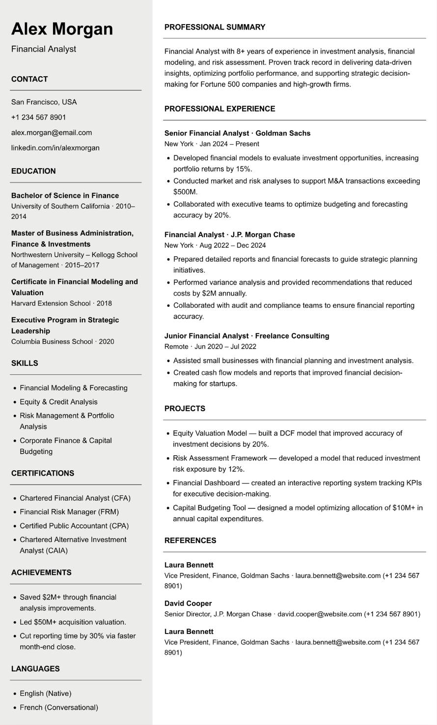Two-Column resume template preview