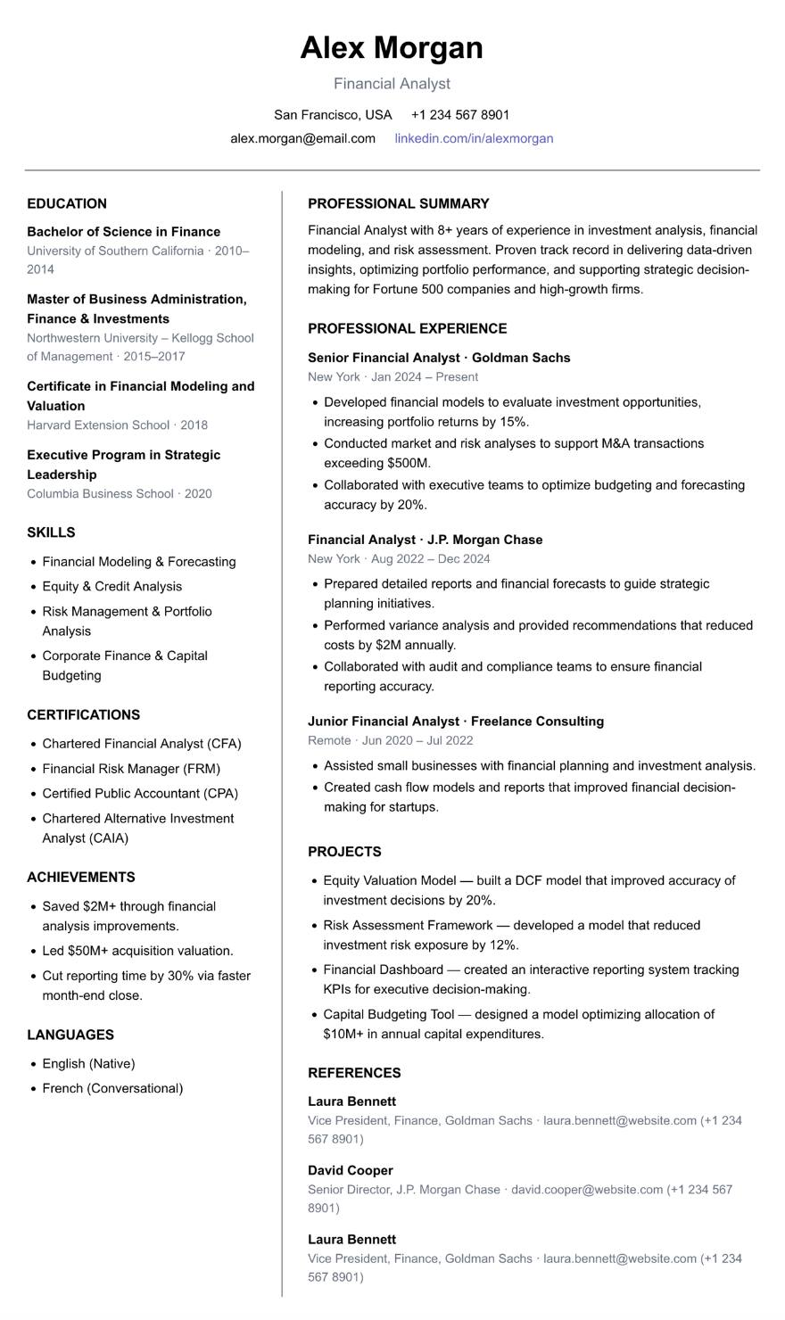 Minimal resume template preview