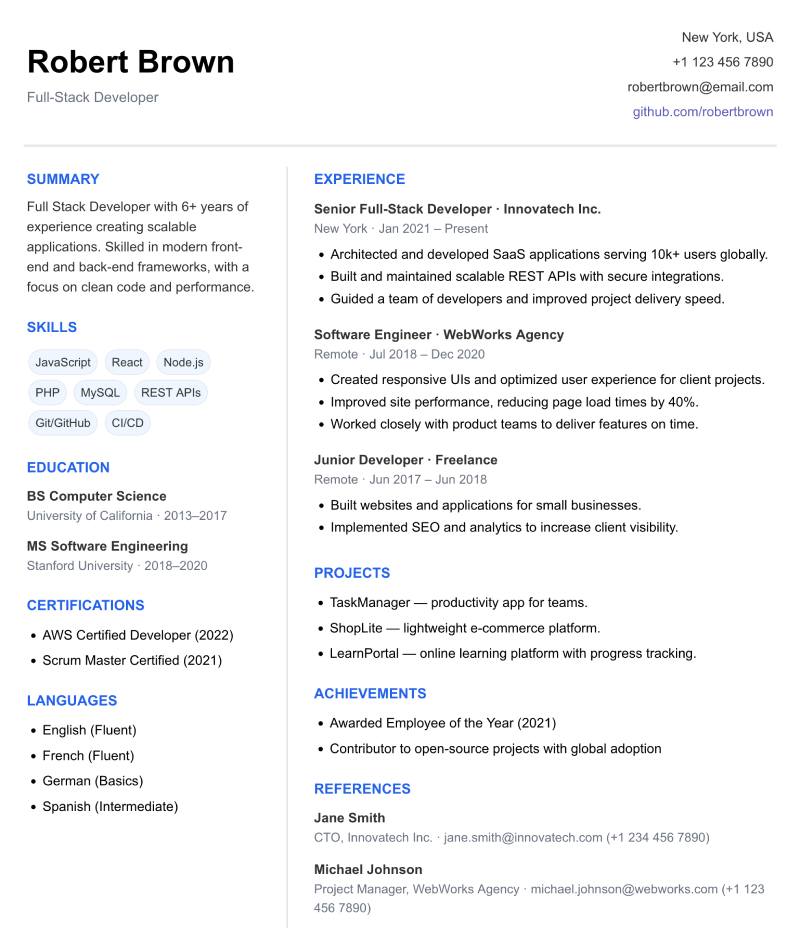 Modern resume template preview